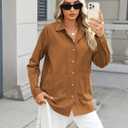 CiCiBird Women's Oversized Utility Shacket Jacket Button Down Long Sleeve Shirt Coat with Pockets 2025 Fall Fashion (Brown)
