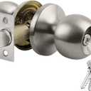 BESTTEN Keyed Entry Door Knob with Lock, Interior and Exterior Door Lock, Standard Ball, Satin Nickel, 1pack