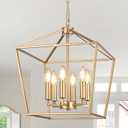 Gold Farmhouse Chandelier, 6-Light Lantern Pendant Light Fixture