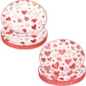 50Pcs Valentine's Party Tableware Oval Paper Plates, Large Oval Heart Design Disposable Dinner Platters Heavy Duty Dinnerware Serving Dish Platters for Valentines Bridal Shower Wedding Party Supplies