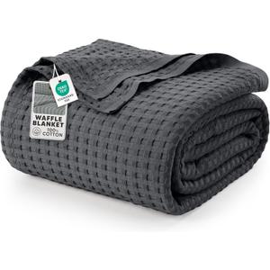 Utopia Bedding 100% Cotton Waffle Weave Blanket King Size for Bed - Lightweight, Breathable Summer Blankets Soft and Cozy, Gift for Mother’s Day Home Decor (Charcoal, 90x108 Inch)