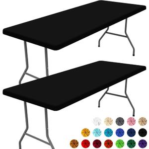 Moosfor Spandex 8 Foot Rectangle Table Cloth 2 Pack, Elastic Fitted Tablecloths for Picnic, Stretch Washable Patio Table Cover for Outdoor, Camping, Banquet and Parties (Black, 30"x96")