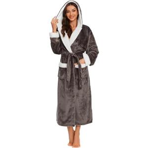 ccko Plush Robes For Women, Fleece Fuzzy Womens Robe,Soft Warm Women's Bathrobe with Hood for Bath Spa Shower House, XL
