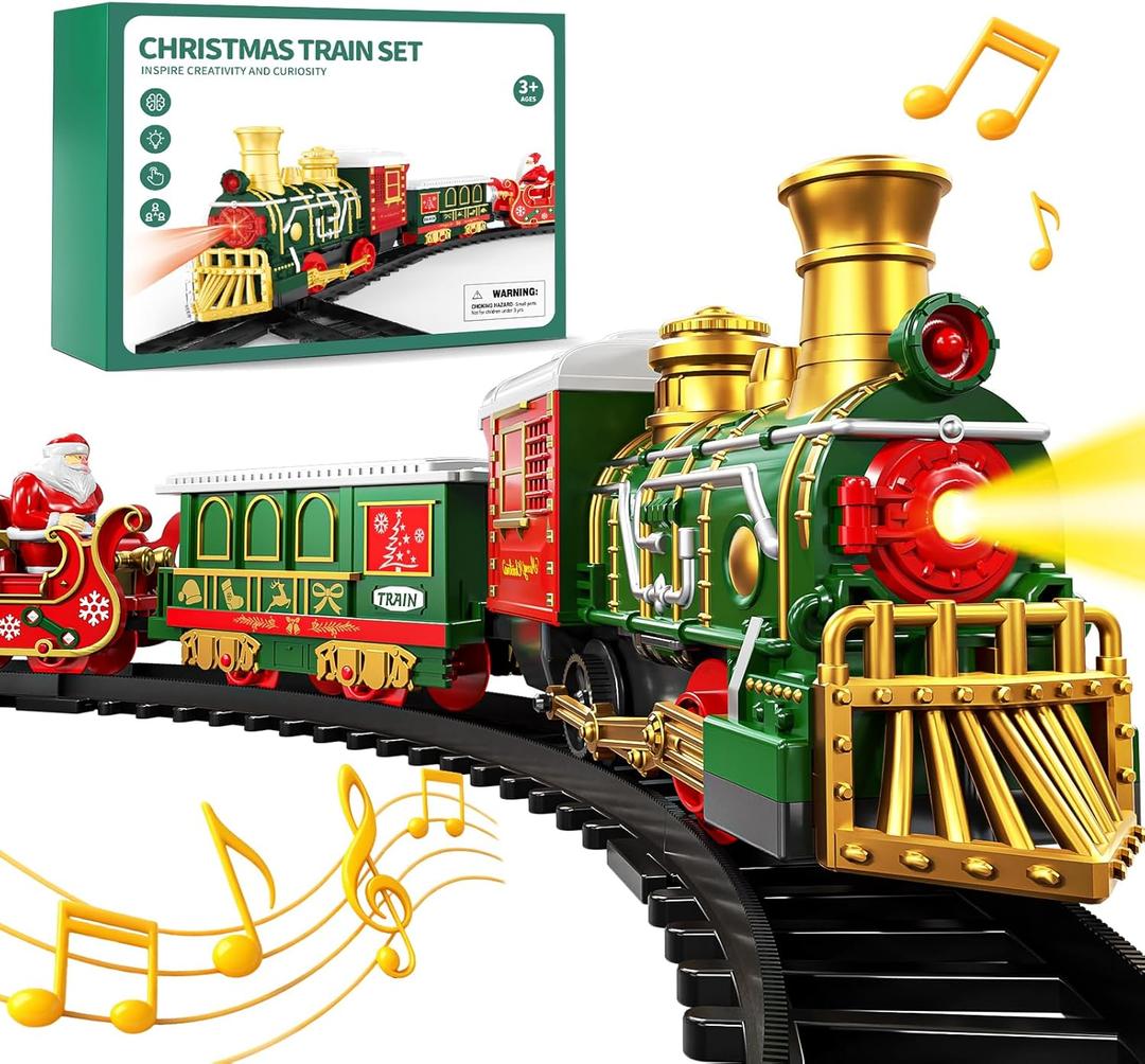 Train Set for Kids 3-5 4-7 4-8, Classic Christmas Electric Train Toys Set with Locomotive Engine, Lights & Sound, Tracks for Christmas Tree, Toy Train Set Gift for 3 4 5 6 Years Old Kids Boys Girls