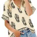 Summer Tops for Women Striped Button Down Shirts Collar Guaze Shirt Trendy Vacation Work Linen Blouse (M)