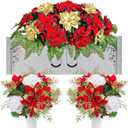 Giegxin 3 Pcs Christmas Headstone Flower Saddle Cemetery Flowers for Grave Red and Gold Poinsettia Berry Artificial Memorial Bouquets with Vase Outdoor Graveyard Decoration for Tombstone Headstone