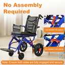 Ultra Lightweight Folding Wheelchair for Seniors & Adults, Portable Transport Chair, 12" PU Rear Wheels, Supports 300lbs, Compact for Daily Use & Travel, Blue