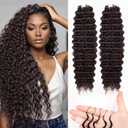 Feather Crochet Hair For Black Women, 18 Inch 400g Human Hair Blend Crochet Hair Deep Wave For Miracle Knots Crochet Braids Hair Brown Pre-Separated Invisible Curly Hair Extensions (4#, 200 Strands)