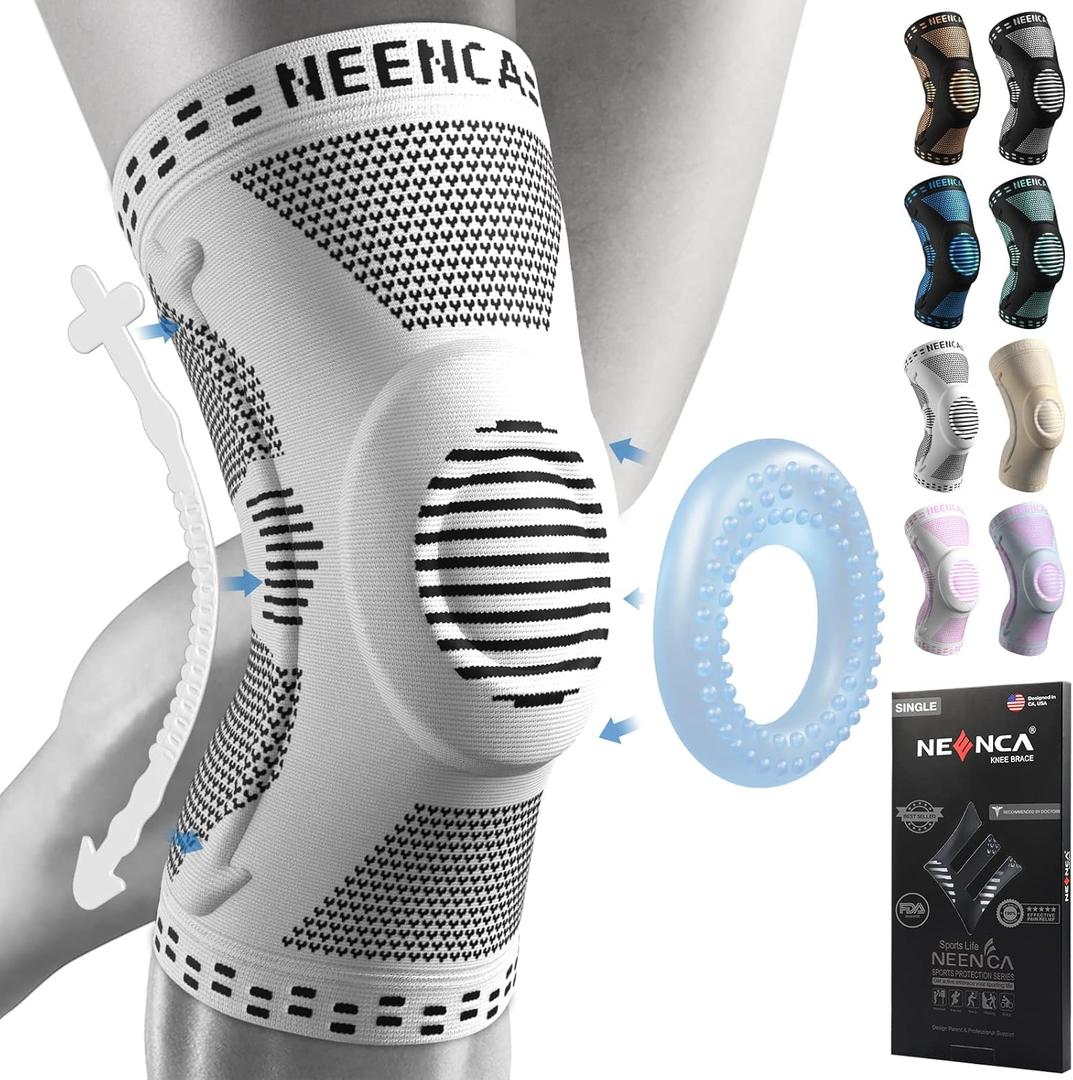 NEENCA Professional Knee Brace for Pain Relief, Medical Knee Support with Patella Pad & Side Stabilizers, Compression Knee Sleeve for Meniscus Tear, ACL, Joint Pain, Runner, Workout - FSA/HSA Eligible (Large, Gray)