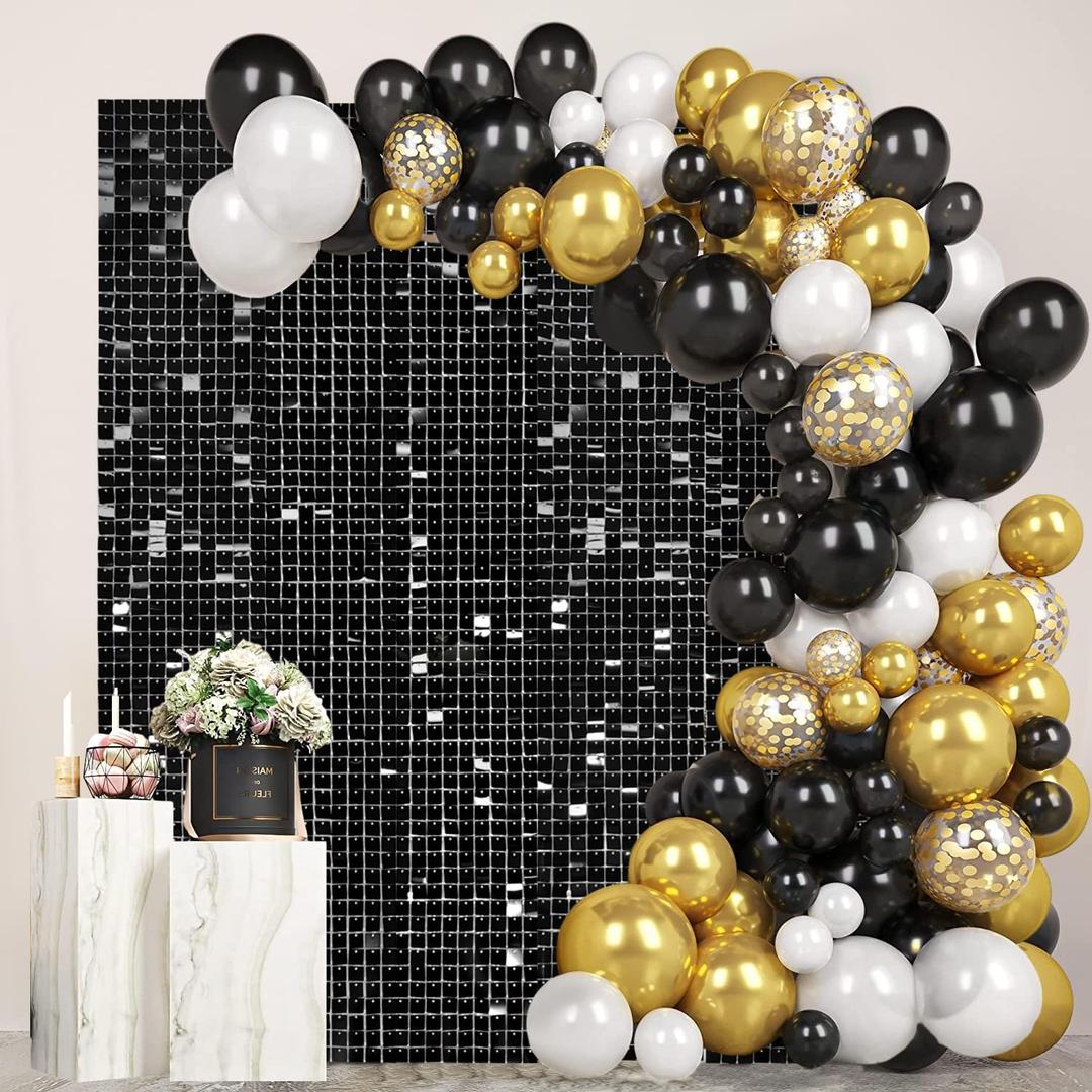 Black Shimmer Square Sequin Wall Panel Backdrop Decoration for Wedding,Anniversary,Birthday,Party,Photo Backdrop,36 Panels Cover 6 x 6 Ft