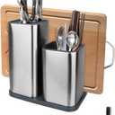 Universal Knife Block, Stainless Steel Universal Knife Holder Block Without Knives, Modern Kitchen Knife Storage Organizer for Countertop (with Cleaning Brush) (Stainless Steel/Silver)