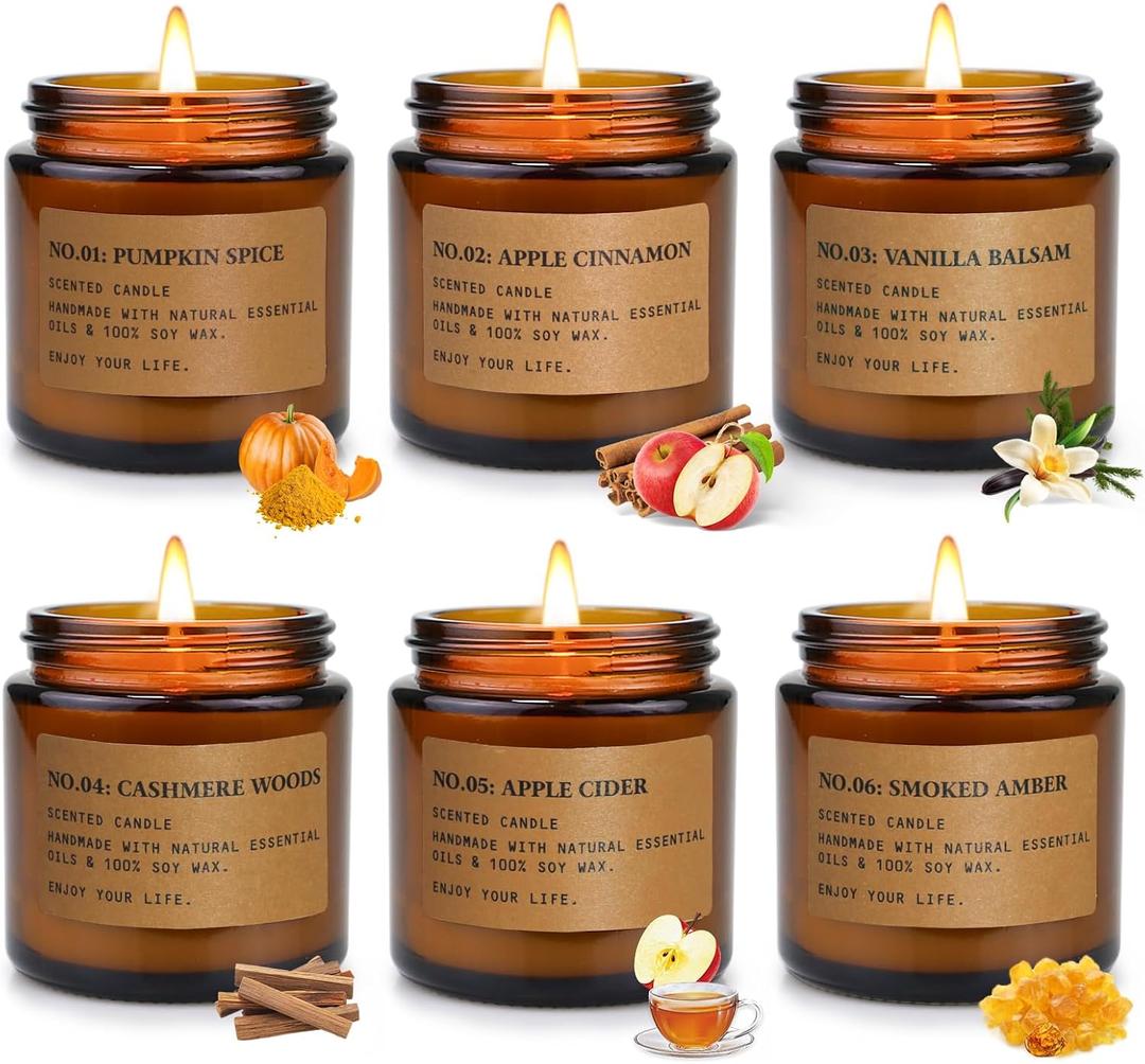 Fall Candles for Home Scented, 6 x 3.5 oz Soy Wax & 150 Hours Long Lasting Autumn Candles Sets, Gifts for Women Birthday Thanksgiving Day Merry Christmas | Pumpkin Spice, Apple Cinnamon