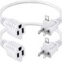 Dreyoo 2 Prong to 3 Prong Adapter with Extension Cord, Polarized Grounding Outlet Adapter, Fireproof 16AWG Wall Outlet Plug for Home Office RV Household Appliances Industrial (1ft,White,2 Pack)