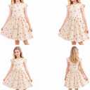 Girls Summer Ruffle Sleeve Floral Dresses Smocked Flowy A-Line Cotton Sundresses for Girl Casual Boho Dress 4-12 Y
