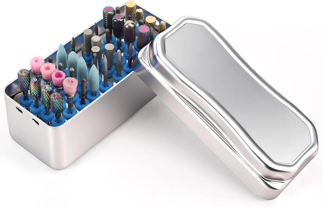 BQAN Nail Drill Bit Holder & Sterilization Box, with 40 Holes Drill Bits Organizer For Nail Art Accessories Manicure Sterilization