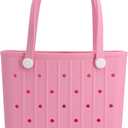 Large Rubber Beach Bag Travel Totes Mens Womens Waterproof Rubber Beach Tote for Work, Picnics, Shopping, Outdoor, Pink, Large