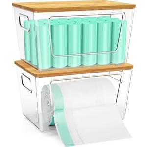 IDEATECH 2Pack Trash Bag Holder Dispenser, Stackable Storage Box Garbage Bags Container Organizer, Gallon Plastic Bags Holder for Kitchen, Pantry, Under Sink, Laundry Storage & Organization (2Pack) (2Pack - Front Open)