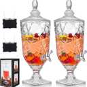Zhehao 2 Pcs Drink Dispensers for Parties 0.8 Gallon Glass Beverage Dispenser Clear Vintage Crystal Beverage Dispenser with Spigot and 2 Wooden Chalkboard Wide Mouth Beverage Server for Bar Home
