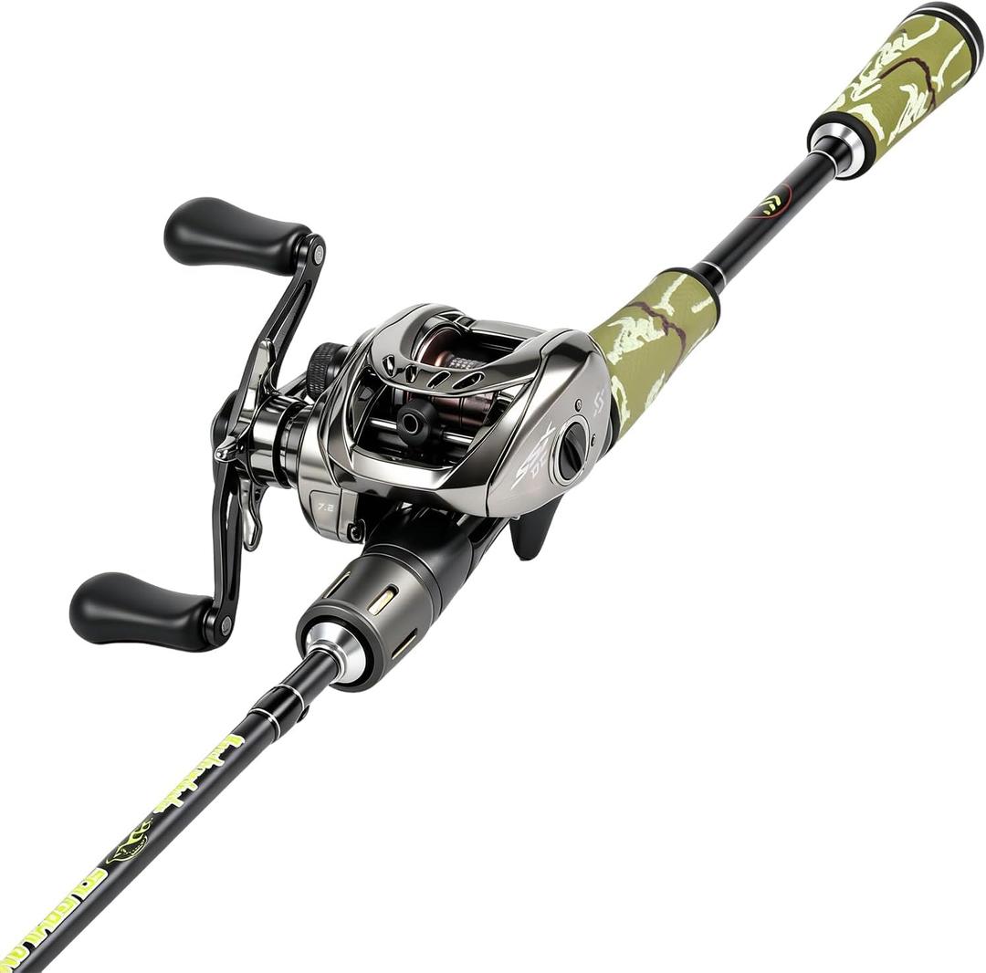 Sougayilang DC Baitcaster Combo – Smart Anti-Backlash, 7.2:1 Gear Ratio, 18.5LB Drag, 30+24Ton Graphite 2-Piece Rod for Bass, Walleye, Catfish, 602-M