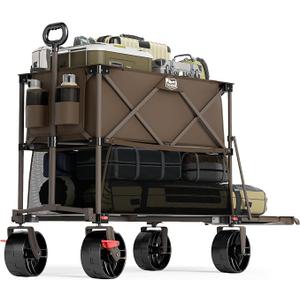 TIMBER RIDGE 400L Large Capacity Folding Double Decker Wagon with Brakes, 54" Extra Long Extender Wagon Cart, 450lbs Heavy Duty Collapsible Cart, All-Terrain Big Wheels for Camping, Sports, Shopping