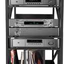 5 Tier Record Player Stand with Vinyl Storage, av Media Stand, Stereo Audio Rack Tower with Wheels, Entertainment Stereo Components (Black-Grill, 43in  15.7in  19.7in)