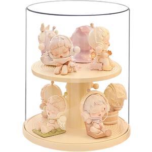 Clear Figures Display Case with Rotatable Stackable Figures Blind Box Doll Display Stand for Pop Mart Lego Collectibles Action Figures (Medium Cream)