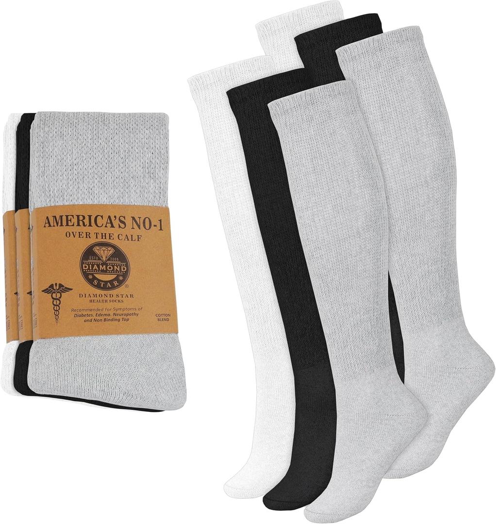 Pairs Diabetic Socks Over The Calf - Knee High Premium Cotton Socks Men's Size 10-13 Big & Tall Size 13-16
