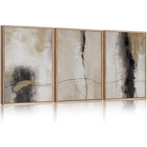 HPINUB Large Modern Abstract Framed Canvas Wall Art Set,Geometric Line Black White and Beige Textured Wall decor Neutral Gray Minimalist Art Print for Living Room,Bedroom,Dining Room,Office -16"x24"x3
