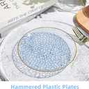 100PCS Clear Blue and Gold Plastic Plates, 7 Inch Disposable Dessert Plates with Gold Rim, Heavy Duty Hammered Plastic Plates for Party and Weddings