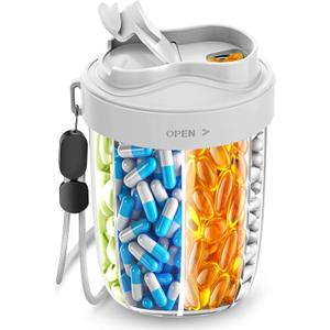 Pill Dispenser with 7 Large Compartments - Portable Pill Organizer for Travel, Anti-Mix Design & Wide Opening Design, Easy Access to Vitamin Dispenser, Includes 20 Blank Stickers(Gray)