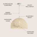 JONATHAN Y 20" Cream Modern Bohemian Woven Rope LED Pendant Light Fixture, Adjustable Dome Ceiling Lamp for Kitchen Island, Rope Shade, Coastal Farmhouse Decor JYL6504A