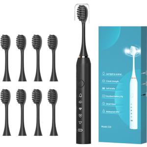 Electric Toothbrush for Adults and Kids, Travel Electric Toothbrush with 8 Brush Heads, Rechargeable Sonic Toothbrush with 5 Modes, 2 Minutes Built in Smart Timer, 42000 VPM Motor (Black)