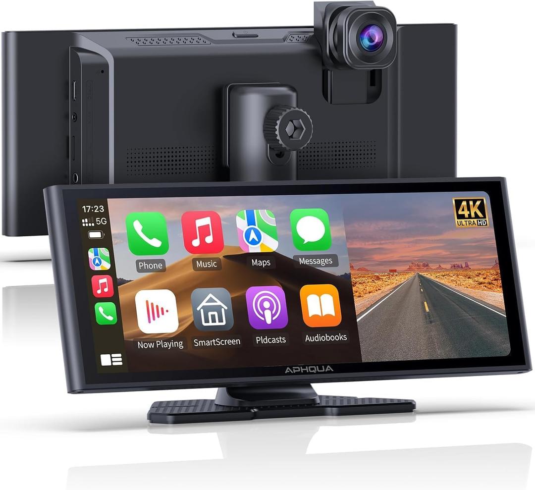 Apple Carplay Screen for Car, 10.26" Wireless Apple Carplay & Android Auto,4K Dash Cam,1080p Backup Camera DVR,Car Audio Receivers GPS Navigation Mirror Link, Bluetooth,FM, Siri