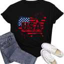 Wlen 4th of July Shirts for Women USA T-Shirt American Flag Patriotic Tee Tops (Black, L)