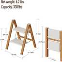 Mayi Plus 2-Step Aluminum Ladder,Lightweight Folding Step Stool with Extra-Wide Anti-Slip Steps,330 lbs Capacity,Compact Space-Saving Design for Home,Kitchen and OfficeWhite&Woodgrain