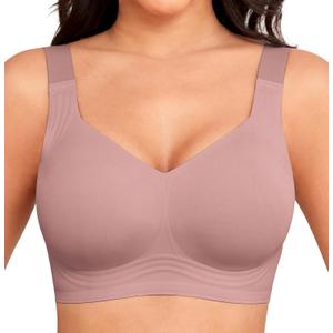 Xcutting Women Wirefree Bras for Women Full Coverage No Underwire Everyday Bras Comfortable Wireless Padded Bras Size 3XL, Mauve