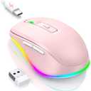 PEIOUS Mouse for Laptop, Wireless Mouse Jiggler - LED Wireless Mice with Build-in Mouse Jiggler Mover, Rechargeable Moving Mouse for Laptop Undetectable Keeps Computer Awake - Pink