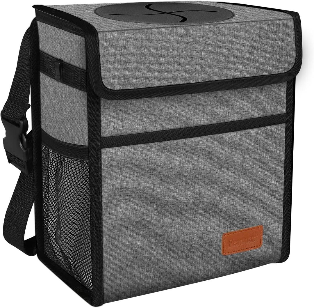 Femuar Car Trash Can Leak Proof Car Trash Bag Waterproof Car Garbage Can with Lid for SUV Front Seat Multipurpose Car Hanging for Headrest Collapsible and Portable with Storage Mesh Pocket, Grey