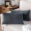 UGASA Velvet Pillow Covers Striped Decorative Throw Cushion Case with Hidden Zipper for Home Couch/Bedroom/Car, Soft Cozy Solid Oblong, 2 Pieces (12"x20", Dark Grey)