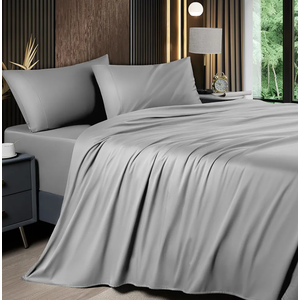 Shilucheng 4 Piece Queen Sheet Sets, Cooling Sheets, Blend Rayon Derived from Bamboo, Deep Pocket Up to 16", Breathable & Soft Bed Sheets, Hotel Silky Bedding Set, Grey