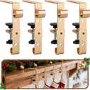 Stocking Hangers for Mantel,4 Pcs 2 in 1 Adjustable Fireplace Christmas Stocking Holder,No-Drill, Easy to Install Garland Hanger for Christmas Decorations,Fits 0.1-3.5Mantles (Gold, 4)