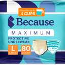 Because Premium Maximum Plus Adult Incontinence and Postpartum Bladder Leak Underwear for Women, Maximum Absorbency, Disposable, Beige, Large, 80 Count (4 Packs of 20)