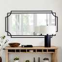 55'' x 28'' Large Modern Rectangular Wall Mirror, Black Frame with Scalloped Design, Living Room, Entryway, Bathroom Decor