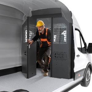 MELIPRON Van Partition Bulkhead with Hinged Door Fit for Ford Transit 150 250 350 (2014-2026) High Roof, Heavy-Duty Steel Cargo Divider, Rattle-Free & Security Lock