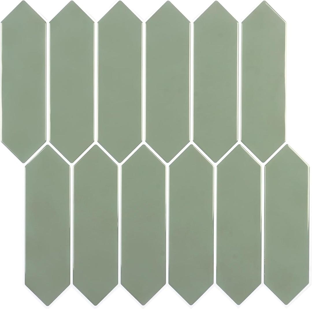 CHIHUT 12''x12'' Green Long Hexagon Peel and Stick Backsplash Tile 16 Sheets Self Adhesive Waterproof Removable Vinyl Decorative Stick on Backsplash for Kitchen Bathroom Laundry Room Wall Tiles