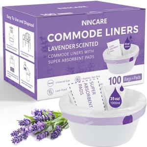 Commode Liners with Absorbent Pads for Bedside Commode, 100 Lavender Scented Commode Liners and Pads, Potty Bags for Portable Toilet, Potty Chair Liners, Commode Toilet Camping Toilet Bags