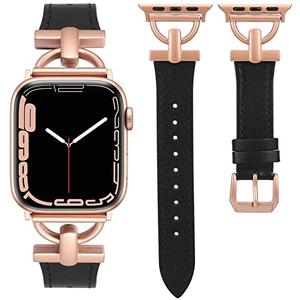 Wearlizer Leather Band Compatible with Apple Watch Bands Women 41mm 40mm 38mm 49mm 46mm 45mm 44mm 42mm, Fancy Dressy Strap for iWatch Series 11 10 9 8 7 6 5 4 3 SE/Ultra 3 2 1,Black/Rose Pink
