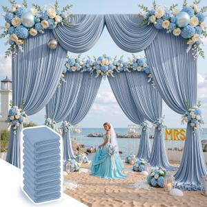 50 ft x 10 ft Wrinkle Free Dusty Blue Backdrop Curtain for Parties, 10 Panels 10ft Polyester Dusty Blue Photo Backdrop Drapes for Graduation Birthday Wedding Party Stage Curtains