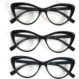 DXYXYO Cat Eye Reading Glasses for Women, Cute Stylish Ladies Blue Light Blocking Designer Readers with Spring Hinge (Red+purple+blue)