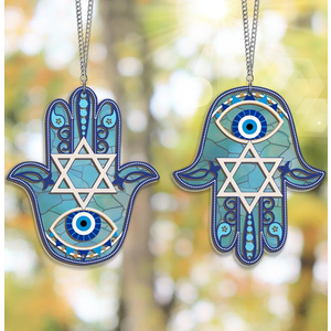 Hamsa Hand Hanukkah Decor Stained Glass Window Hanging Suncatcher Chanukkah Stained Glass Suncatcher Decors, Jewish Sun Catchers Hanging Sign Indoor Window, for Jews Judaism Home Wall Door Ornaments